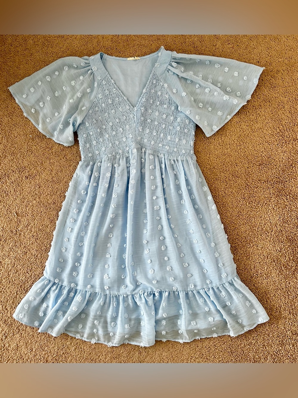 JODIFL Light Blue Swiss Dot Smocked Maternity Dress